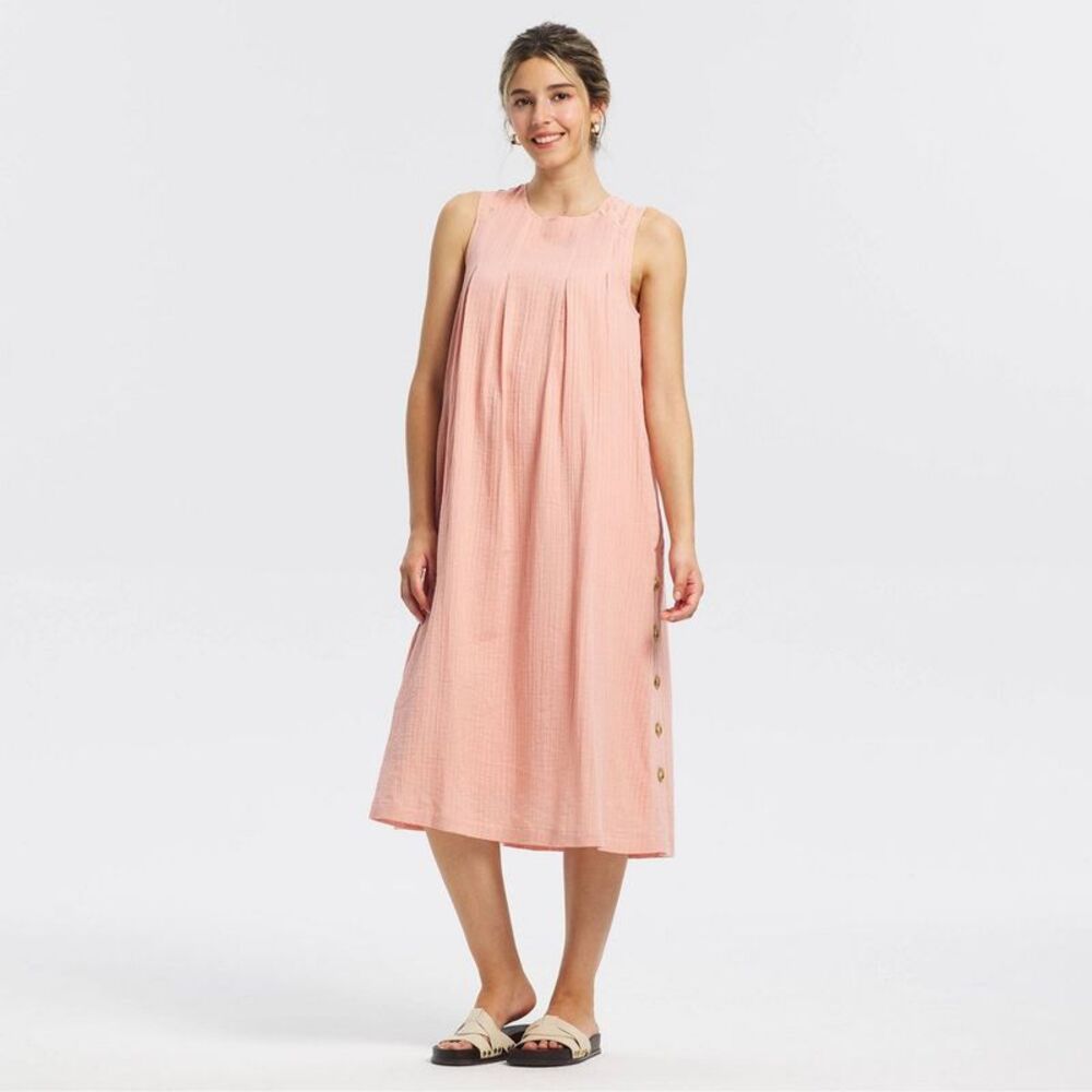 Women's Pleated-Front Side-Button Dress - Universal Thread Peach Orange L